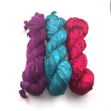 Load image into Gallery viewer, Block Printed Handmade Sari Silk Ribbon Yarn Packs