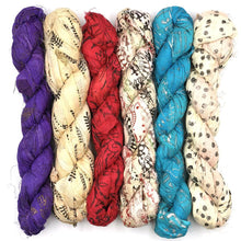 Load image into Gallery viewer, Block Printed Handmade Sari Silk Ribbon Yarn Packs